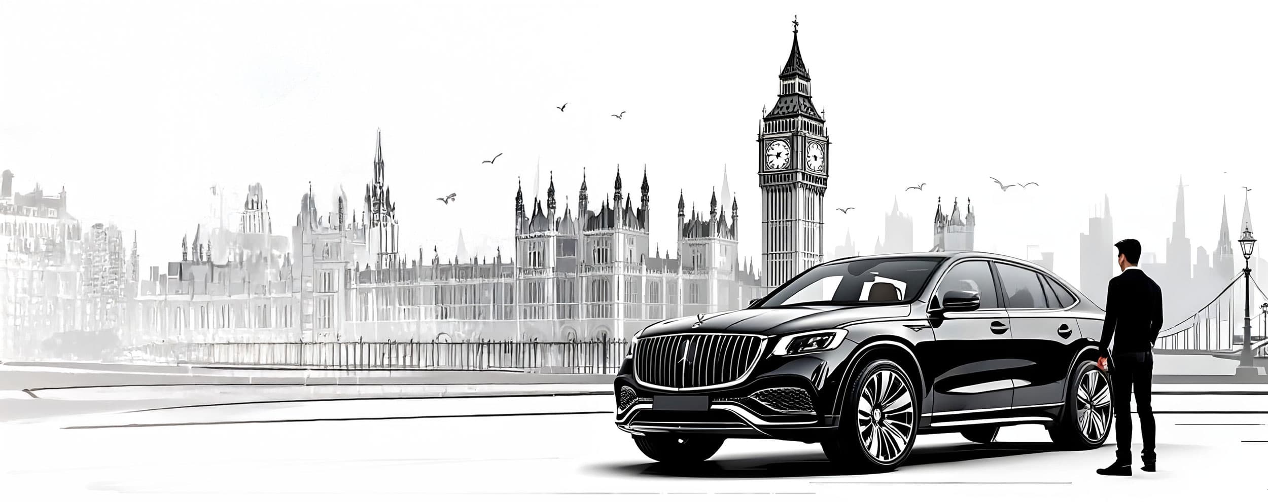 London cityscape with luxury car